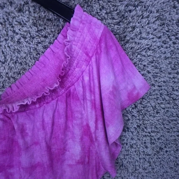 Pink Tie-Dye Off-Shoulder Women's Top - Picture 2 of 7